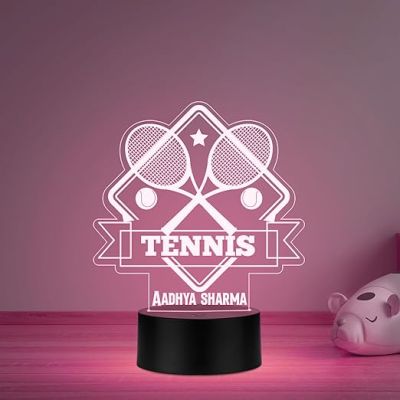 Personalized Gaming Led Lamp Customized with Name Gift for Sports Player Birthday Gift for Sports Mam & Women Multicolored Light (Gift for Tennis Lover)