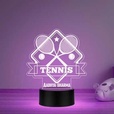 Personalized Gaming Led Lamp Customized with Name Gift for Sports Player Birthday Gift for Sports Mam & Women Multicolored Light (Gift for Tennis Lover)