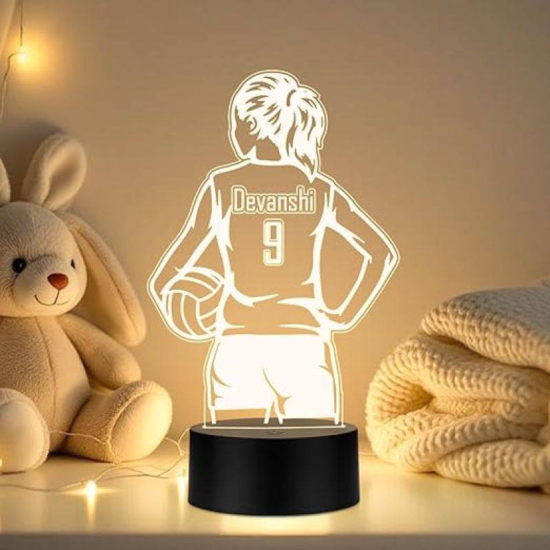 Personalized Gaming Led Lamp Customized with Name Gift for Sports Player Birthday Gift for Sports Mam & Women Warm White Light (Volleyball Player Girl Lamp)