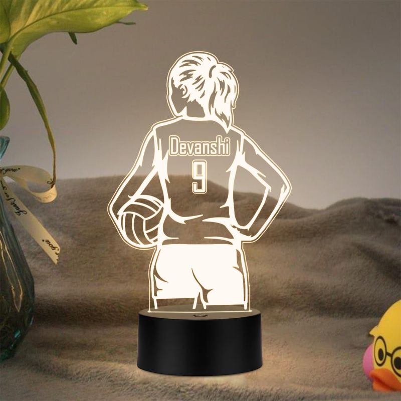 Personalized Gaming Led Lamp Customized with Name Gift for Sports Player Birthday Gift for Sports Mam & Women Warm White Light (Volleyball Player Girl Lamp)