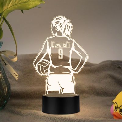 Personalized Gaming Led Lamp Customized with Name Gift for Sports Player Birthday Gift for Sports Mam & Women Warm White Light (Volleyball Player Girl Lamp)
