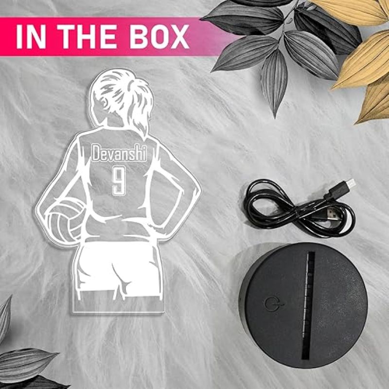 Personalized Gaming Led Lamp Customized with Name Gift for Sports Player Birthday Gift for Sports Mam & Women Multicolored Light (Volleyball Girl Player Lamp)