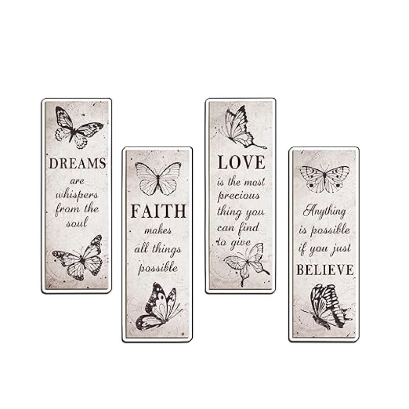 4 Pcs Butterfly Inspirational Quote Love Faith Believe Dream Wall Decor for Home & Office Wall Decor Wall Hanging Motivational Quote Gift