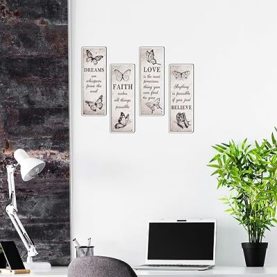 4 Pcs Butterfly Inspirational Quote Love Faith Believe Dream Wall Decor for Home & Office Wall Decor Wall Hanging Motivational Quote Gift