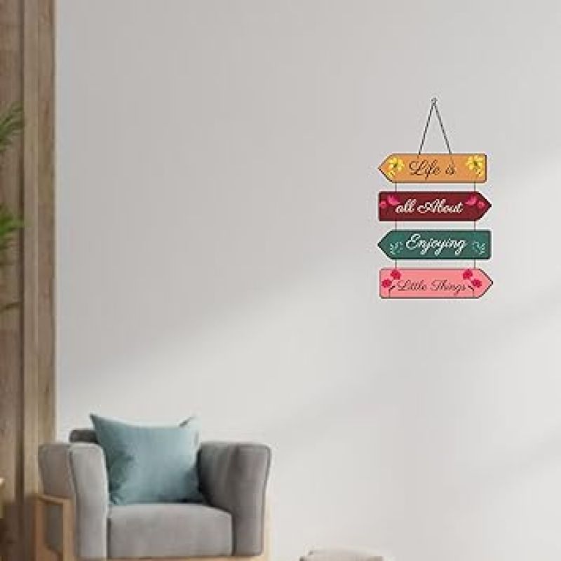 Life Is All About Enjoying Little Things Printed Wooden Wall Hanging for Living Room Bedroom Home Decor Gift Positive Vibes Wall Art Decor