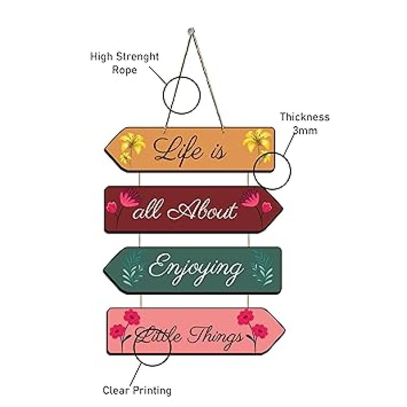 Life Is All About Enjoying Little Things Printed Wooden Wall Hanging for Living Room Bedroom Home Decor Gift Positive Vibes Wall Art Decor