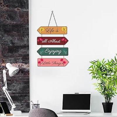 Life Is All About Enjoying Little Things Printed Wooden Wall Hanging for Living Room Bedroom Home Decor Gift Positive Vibes Wall Art Decor