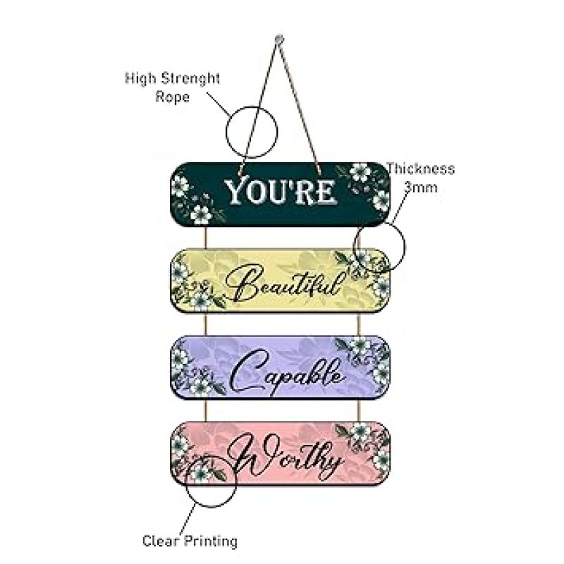 You are Beautiful Capable Worthy Inspirational Wall Hanging for Living Room Bedroom Home Decor Gift For Someone Special
