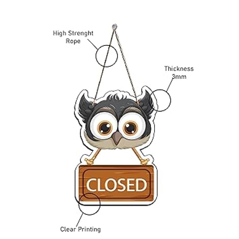 Wooden Owl Shape Open Closed Wall Hanging For Shop Wall Decor and Office Decor Item Shop Door Hanging Decoration Item Wall Art Decor