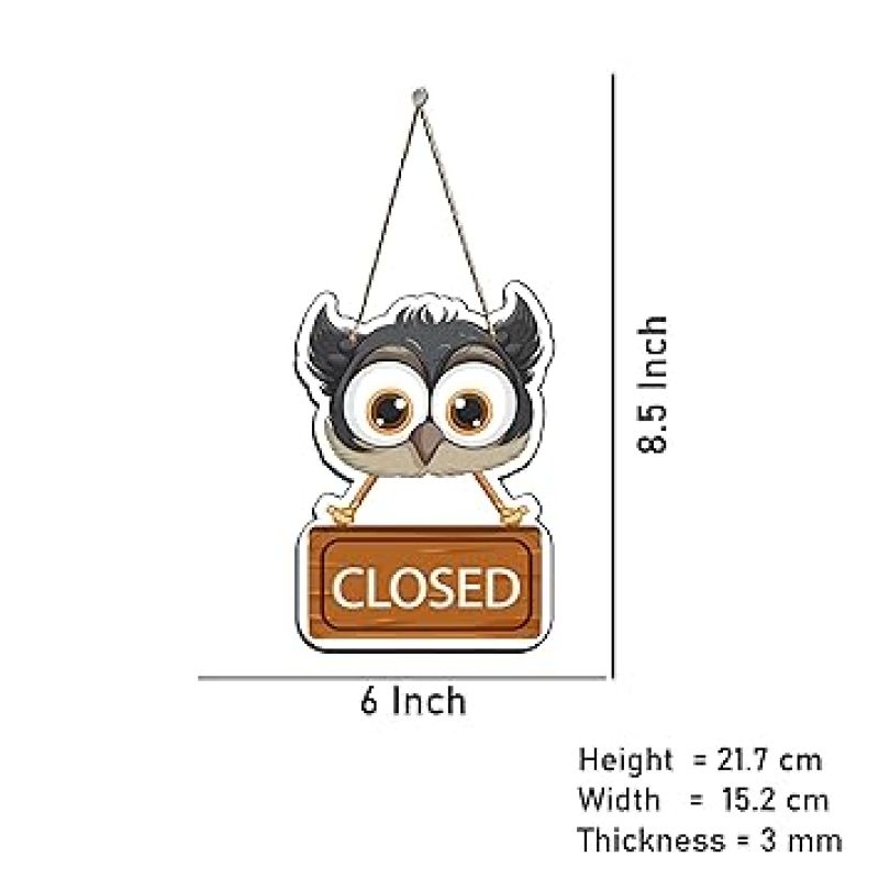 Wooden Owl Shape Open Closed Wall Hanging For Shop Wall Decor and Office Decor Item Shop Door Hanging Decoration Item Wall Art Decor