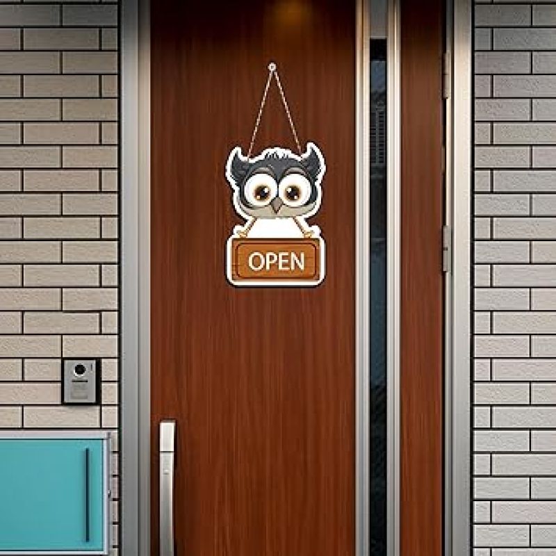 Wooden Owl Shape Open Closed Wall Hanging For Shop Wall Decor and Office Decor Item Shop Door Hanging Decoration Item Wall Art Decor