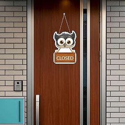 Wooden Owl Shape Open Closed Wall Hanging For Shop Wall Decor and Office Decor Item Shop Door Hanging Decoration Item Wall Art Decor
