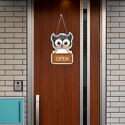 Wooden Owl Shape Open Closed Wall Hanging For Shop Wall Decor and Office Decor Item Shop Door Hanging Decoration Item Wall Art Decor