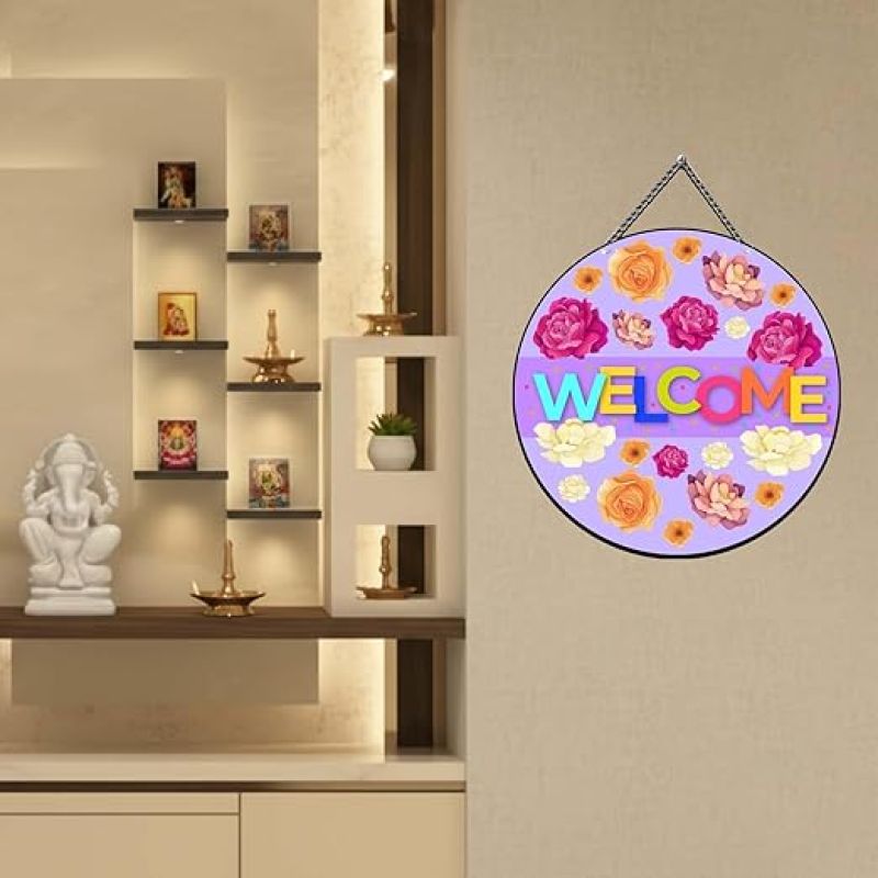 Flower Design Welcome Wooden Wall Hanger for Home Decor Door Hanging Mdf Wood Decoration Welcome Sign Modern Artwork Wall Art Decor