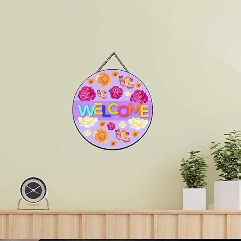 Flower Design Welcome Wooden Wall Hanger for Home Decor Door Hanging Mdf Wood Decoration Welcome Sign Modern Artwork Wall Art Decor