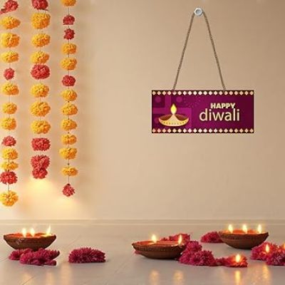 Happy Diwali Wooden Wall Hanging Decorations for Home, Office, Shop, Café Diwali Festival Decor Items Wall Art Decor Items