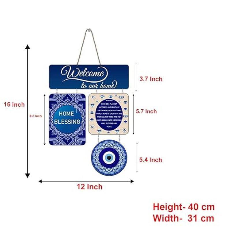 Welcome To Our Home Wall Hanging Evil Eye Hanging for Home Entrance Nazar Battu Wall Art Decor For Living Room Bedroom Office