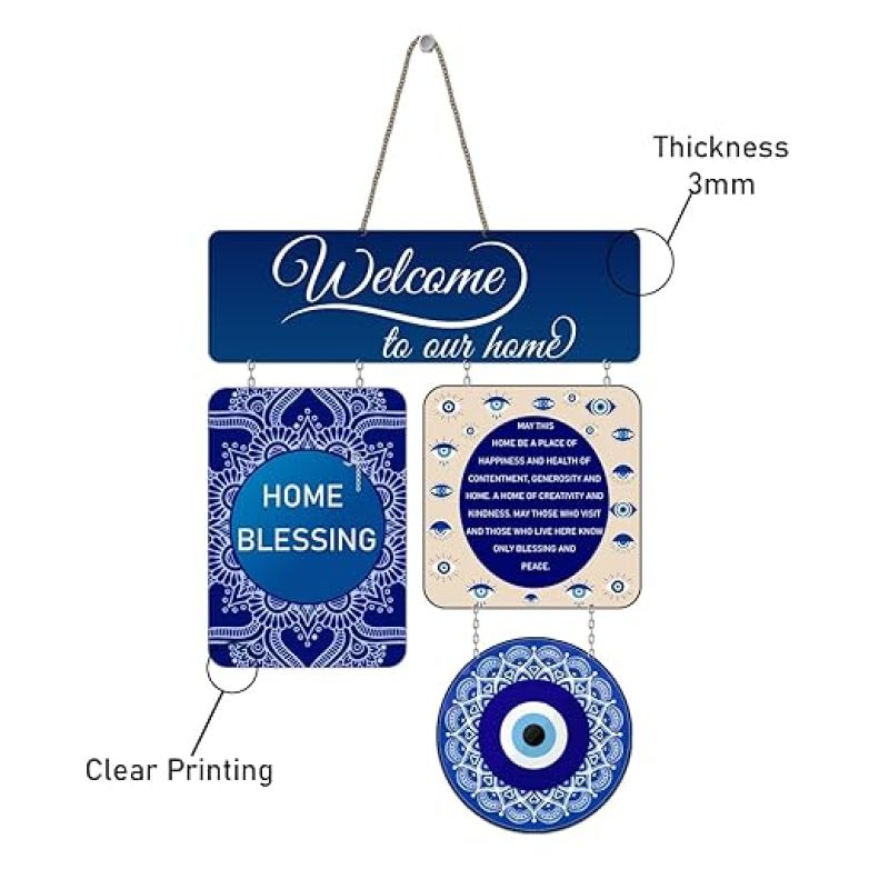 Welcome To Our Home Wall Hanging Evil Eye Hanging for Home Entrance Nazar Battu Wall Art Decor For Living Room Bedroom Office