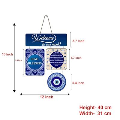 Welcome To Our Home Wall Hanging Evil Eye Hanging for Home Entrance Nazar Battu Wall Art Decor For Living Room Bedroom Office