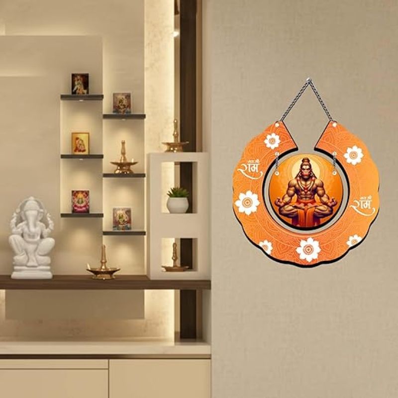 Hanuman Ji Wooden Wall Hanging Spiritual Wall Art for Home Decoration, Living Room, Bedroom, Office Lord Hanuman Blessings Pooja Room Wall Decor