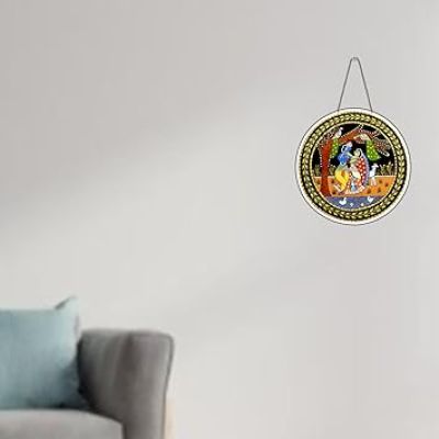 Radha Krishna Madhubani Wooden Wall Hanging Radha Krishna Wall Art For Home Temple, Living Room & Office Spiritual Wall Decor Wall Hanging For Gifting