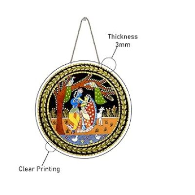 Radha Krishna Madhubani Wooden Wall Hanging Radha Krishna Wall Art For Home Temple, Living Room & Office Spiritual Wall Decor Wall Hanging For Gifting