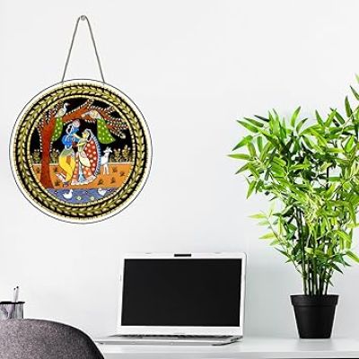 Radha Krishna Madhubani Wooden Wall Hanging Radha Krishna Wall Art For Home Temple, Living Room & Office Spiritual Wall Decor Wall Hanging For Gifting