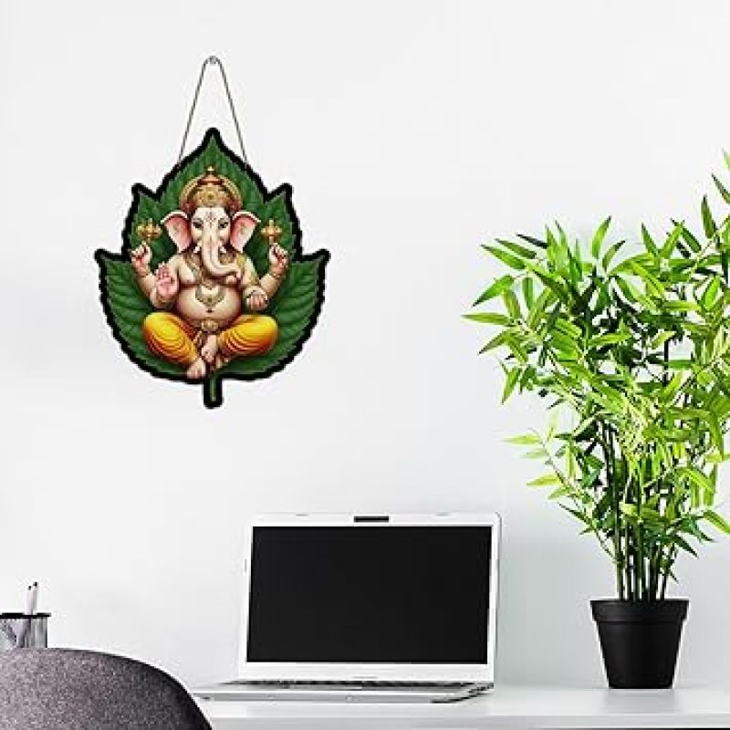 Lord Ganesha Wooden Wall Hanging Spiritual Wall Art For Home Office & Pooja Room Decor Ganpati Decorative Item For Living Room Religious Wall Hanging