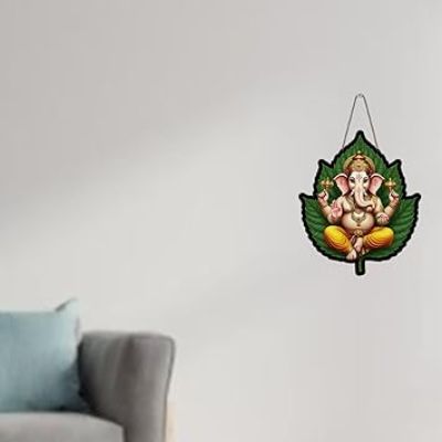 Lord Ganesha Wooden Wall Hanging Spiritual Wall Art For Home Office & Pooja Room Decor Ganpati Decorative Item For Living Room Religious Wall Hanging
