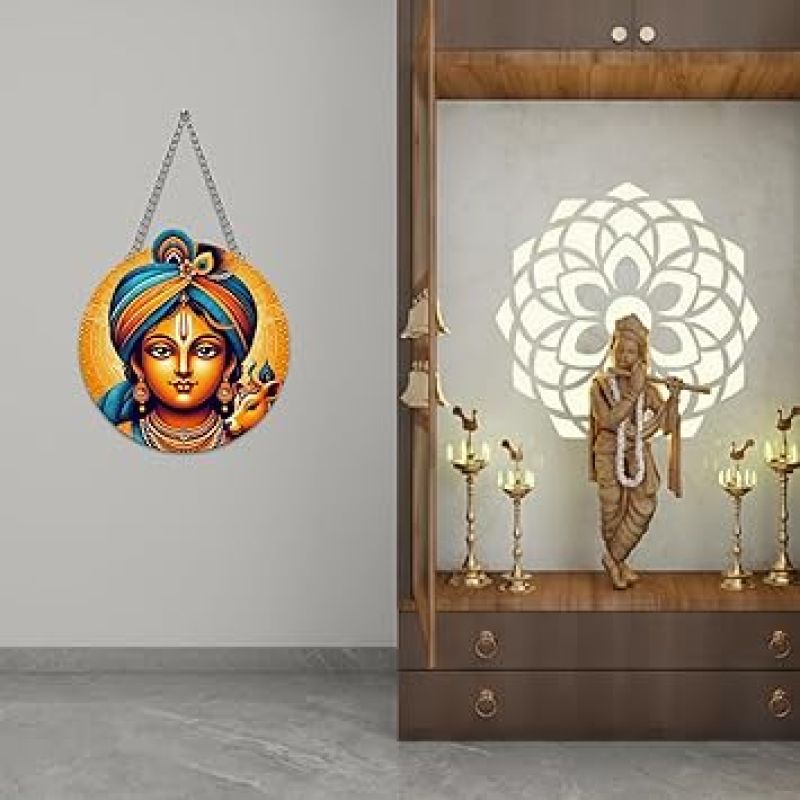 Lord Krishna Wall Hanging for Living Room Home Decoration Item Hindu God Wall Art Pooja Room, Wall Decoration for Living Room Artworks Hanging Positive Vibes