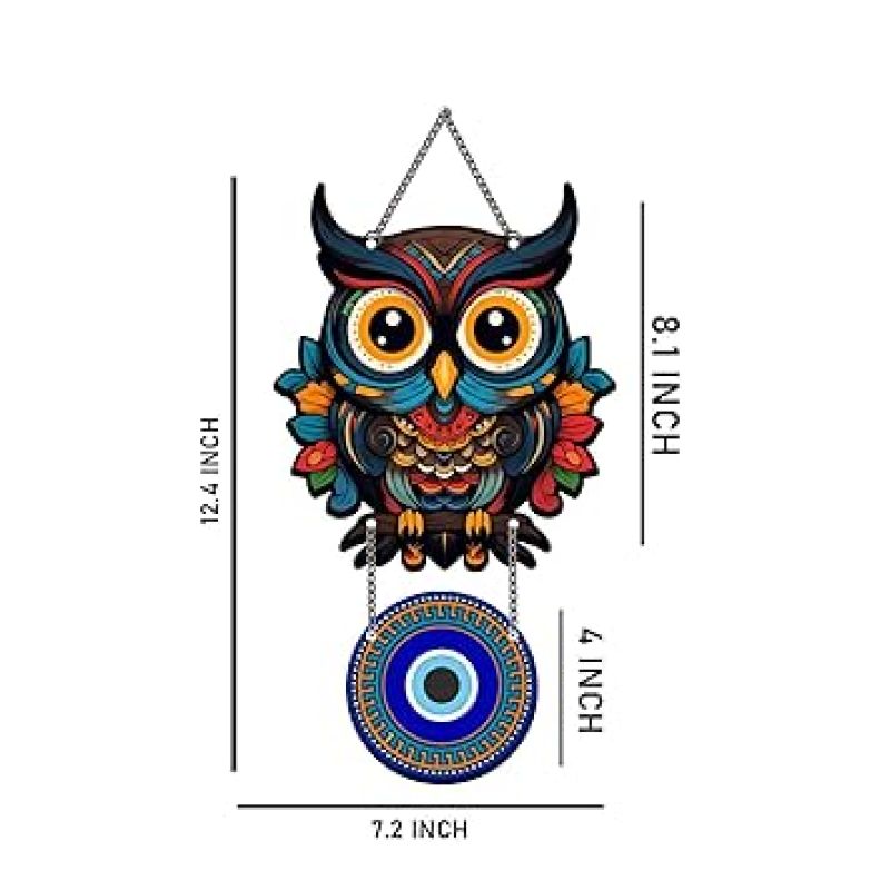 Owl Evil Eye Wall Hanging For Home, Office, Living Room & Bedroom Decor Good Luck and Protection Symbol for Positive Energy Wall Art Decor