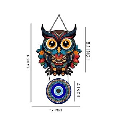 Owl Evil Eye Wall Hanging For Home, Office, Living Room & Bedroom Decor Good Luck and Protection Symbol for Positive Energy Wall Art Decor