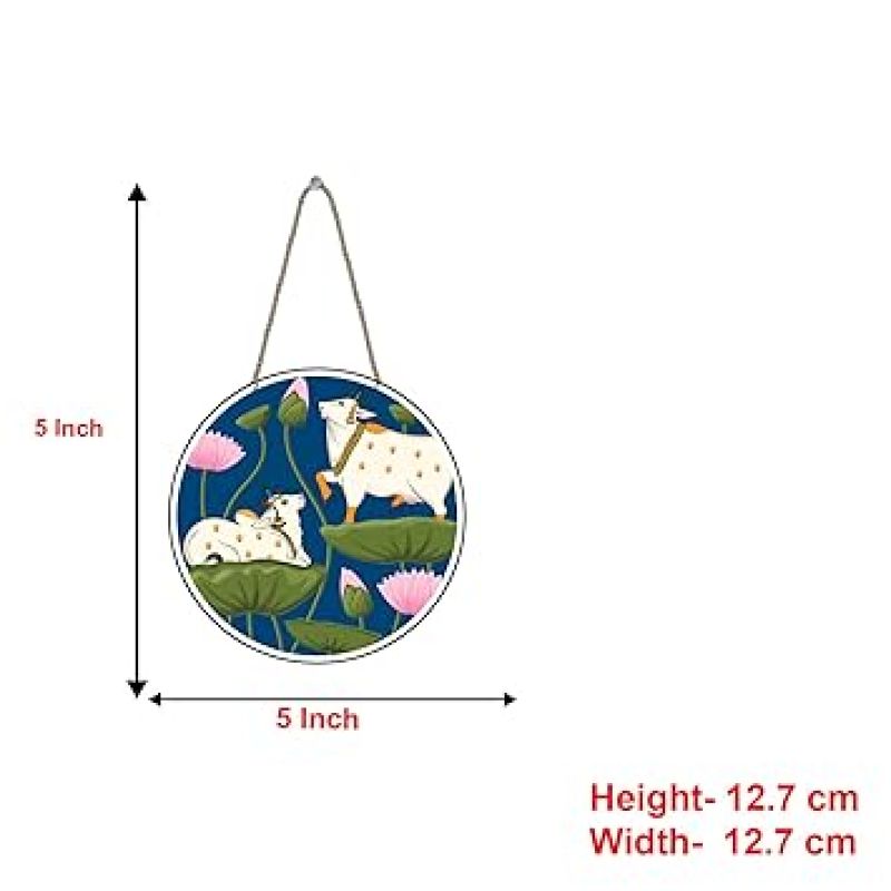 Pichwai Wooden Wall Hanging Decor | Decorative Hanging Items for Living Room Religious Art, Indian Traditional Wall Decor Cow Pichwai Design Wall Art Decoration Accessories