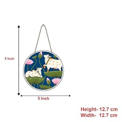 Pichwai Wooden Wall Hanging Decor | Decorative Hanging Items for Living Room Religious Art, Indian Traditional Wall Decor Cow Pichwai Design Wall Art Decoration Accessories