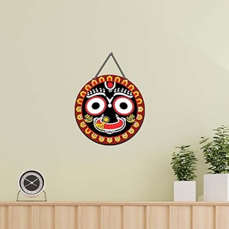 Jai Jagannath Puri Wooden Wall Hanging for Living Room, Temple Decoration Home Décor Item Religious Home Decor Item Artworks Decoration Blessing Gift