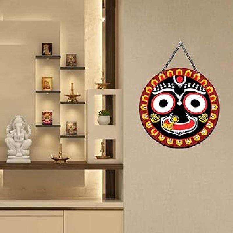 Jai Jagannath Puri Wooden Wall Hanging for Living Room, Temple Decoration Home Décor Item Religious Home Decor Item Artworks Decoration Blessing Gift