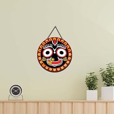 Jai Jagannath Puri Wooden Wall Hanging for Living Room, Temple Decoration Home Décor Item Religious Home Decor Item Artworks Decoration Blessing Gift