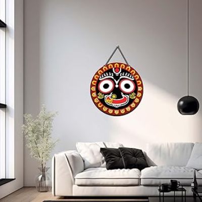 Jai Jagannath Puri Wooden Wall Hanging for Living Room, Temple Decoration Home Décor Item Religious Home Decor Item Artworks Decoration Blessing Gift