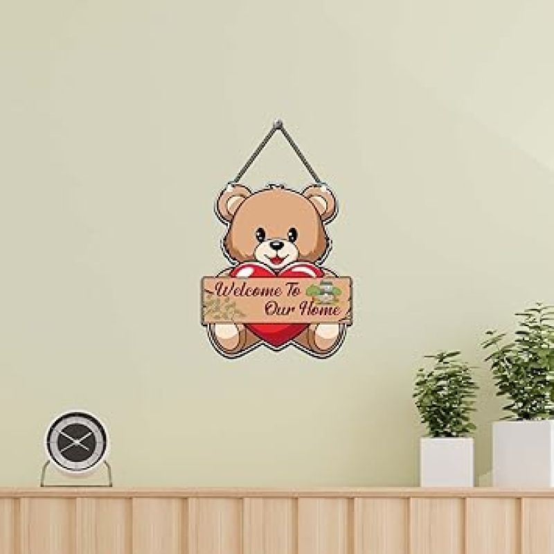 Cute Teddy Welcome To Our Home Decorative Wall Art Mdf Wooden Hanging For Living Room, Home & Office Décor Modern House Decoration Item For Gift Modern Art