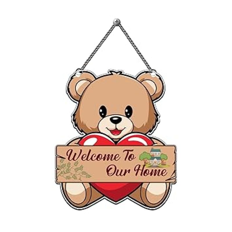 Cute Teddy Welcome To Our Home Decorative Wall Art Mdf Wooden Hanging For Living Room, Home & Office Décor Modern House Decoration Item For Gift Modern Art
