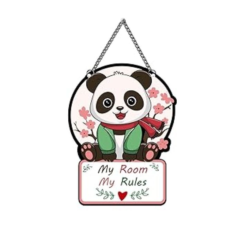 Cute Panda My Room My Rules Wooden Wall Hanging Art Decoration For Living Room & Bedroom Decorative Item For Home Decoration