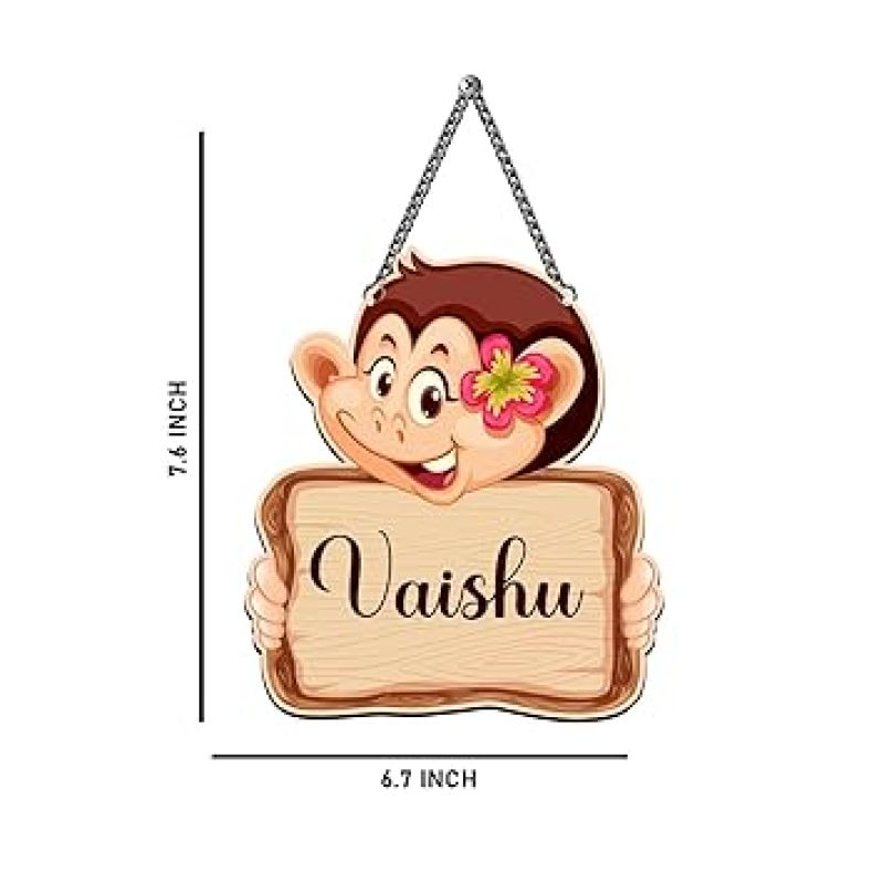 Personalized Monkey Cute Animal Wall Hanging Customized With Name Birthday Return Gift For Kids Wall Art Decor For Living Room, Bedroom & Kids room