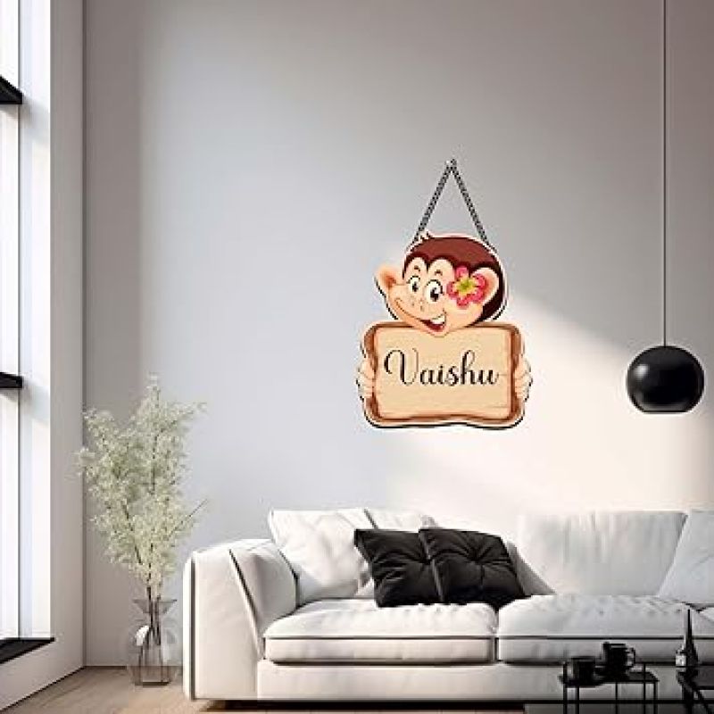 Personalized Monkey Cute Animal Wall Hanging Customized With Name Birthday Return Gift For Kids Wall Art Decor For Living Room, Bedroom & Kids room