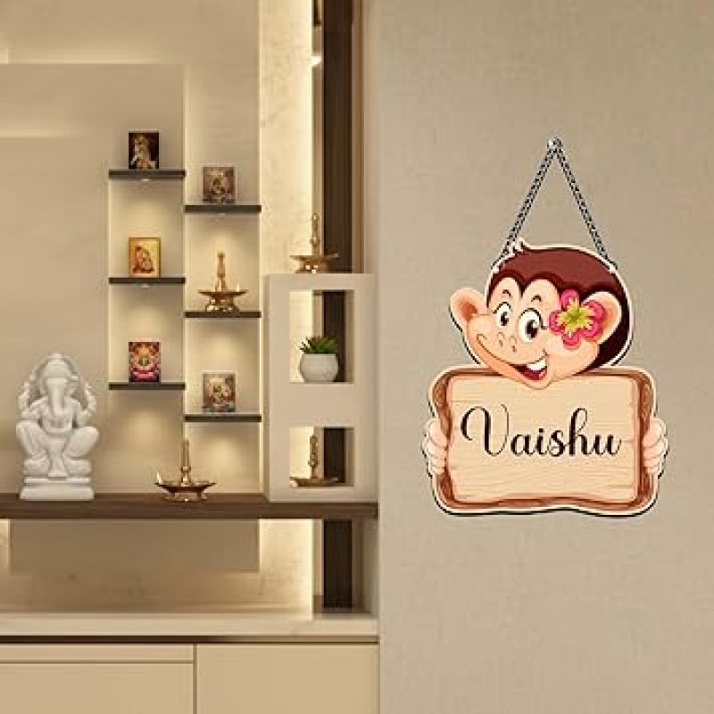 Personalized Monkey Cute Animal Wall Hanging Customized With Name Birthday Return Gift For Kids Wall Art Decor For Living Room, Bedroom & Kids room