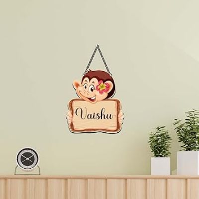 Personalized Monkey Cute Animal Wall Hanging Customized With Name Birthday Return Gift For Kids Wall Art Decor For Living Room, Bedroom & Kids room