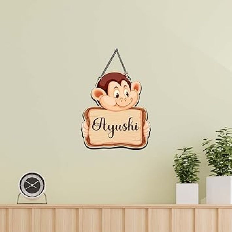 Personalized Funny Animal Monkey Wall Hanging Customized With Name Birthday Gift For Kids Wall Art Hanging Decorative Item for Kids Room, Living Room