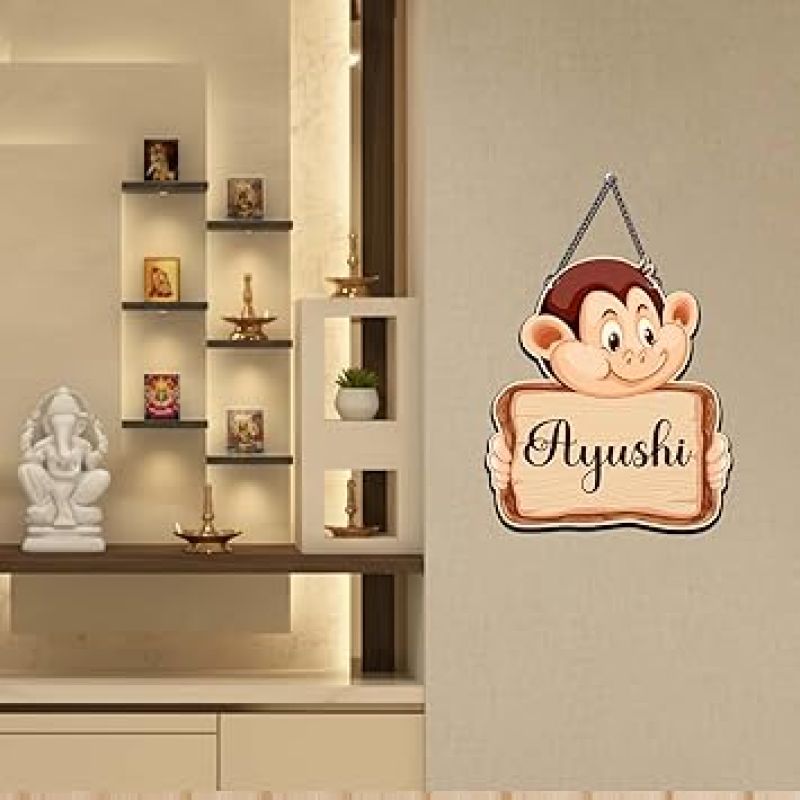 Personalized Funny Animal Monkey Wall Hanging Customized With Name Birthday Gift For Kids Wall Art Hanging Decorative Item for Kids Room, Living Room
