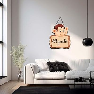 Personalized Funny Animal Monkey Wall Hanging Customized With Name Birthday Gift For Kids Wall Art Hanging Decorative Item for Kids Room, Living Room
