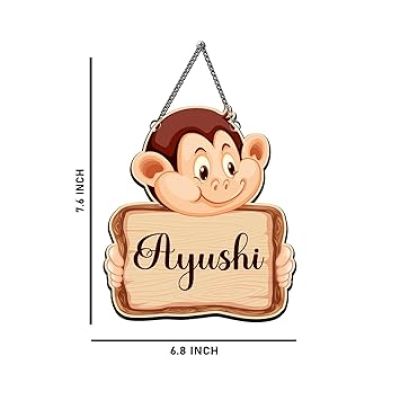 Personalized Funny Animal Monkey Wall Hanging Customized With Name Birthday Gift For Kids Wall Art Hanging Decorative Item for Kids Room, Living Room