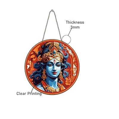 Shree Krishna Wooden Wall Hanging Spiritual Wall Décor for Living Room, Bedroom, Pooja Room & Office Hindu Religious Home Decoration Divine Wall Hanging for Gifting